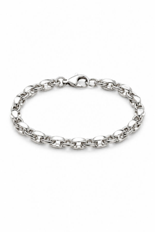 Balenbi Jewelry Kararmaz Çelik Kalın Zincir Model Gümüş Renk Kadın Bileklik 1113 Gümüş
