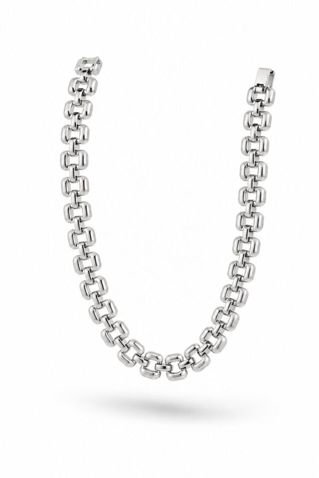 Balenbi Jewelry Kararmaz Çelik Kare Zincir Model Gümüş Renk Kadın Bileklik 1114 Gümüş