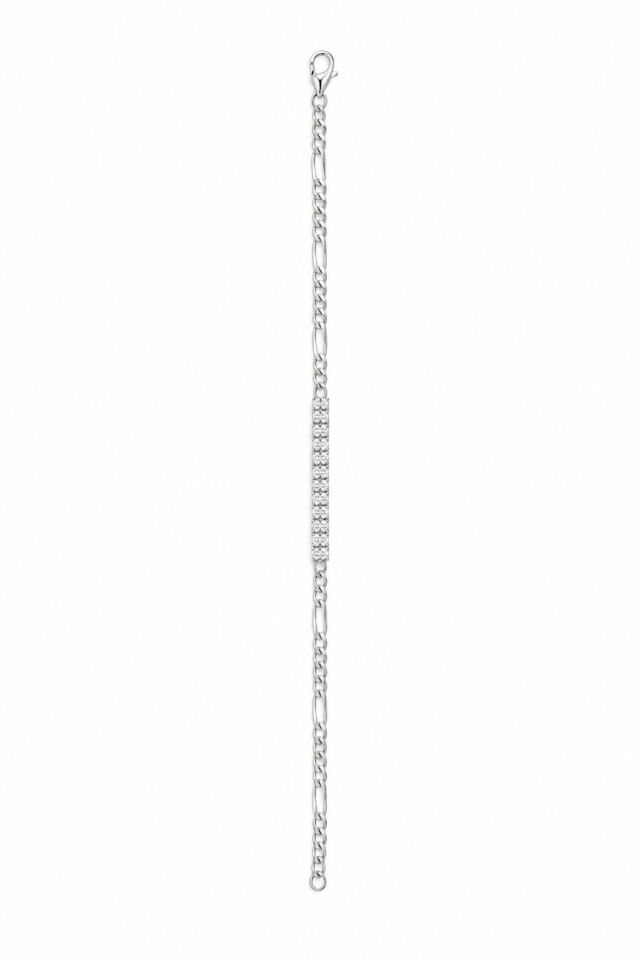 Balenbi Jewelry Kadın Taşlı Çubuk Detaylı Figaro Zincir Kararmaz Çelik Bileklik Gümüş Renk 1119 Gümüş