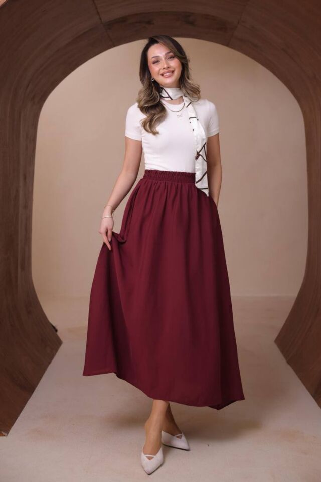 Balenbi Kadın Basic Beli Lastikli Modal Dokuma Etek 1204 Bordo - Standart