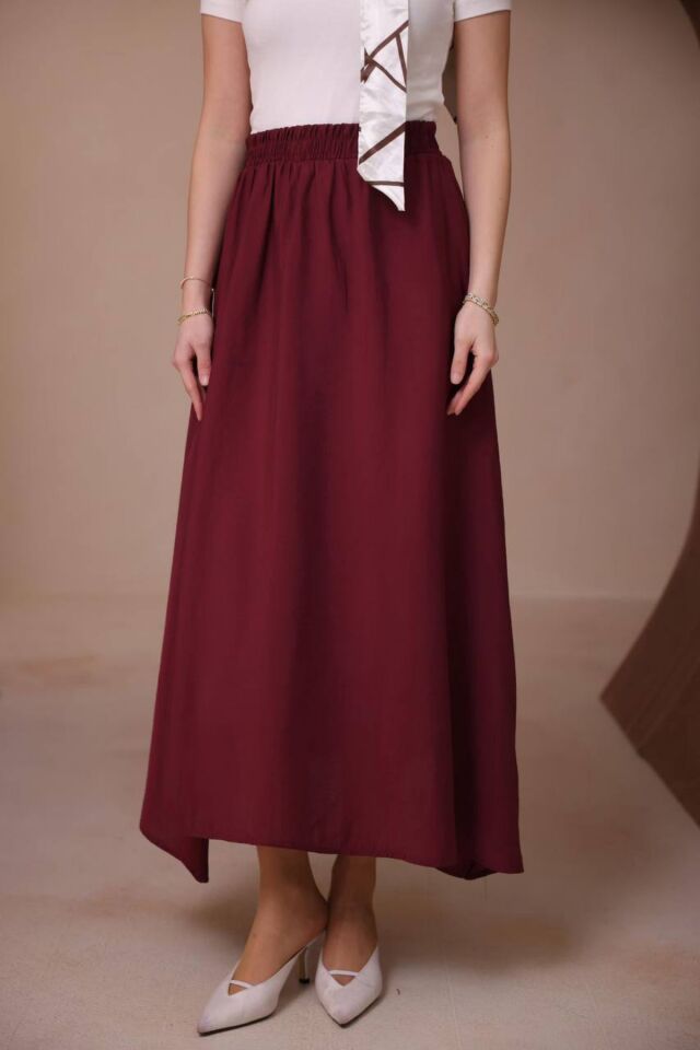 Balenbi Kadın Basic Beli Lastikli Modal Dokuma Etek 1204 Bordo - Standart