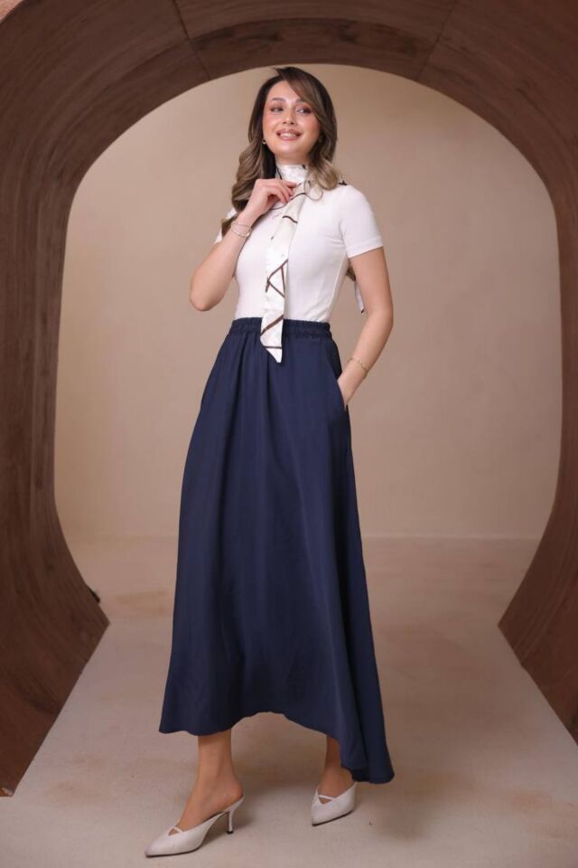 Balenbi Kadın Basic Beli Lastikli Modal Dokuma Etek 1204 Lacivert - Standart