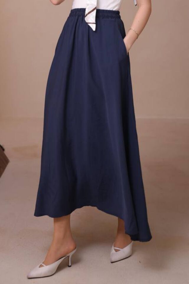 Balenbi Kadın Basic Beli Lastikli Modal Dokuma Etek 1204 Lacivert - Standart