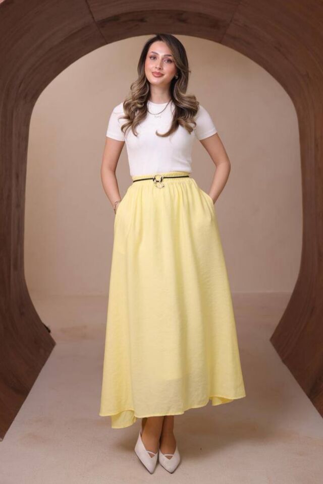 Balenbi Kadın Basic Beli Lastikli Modal Dokuma Etek 1204 Sarı - Standart