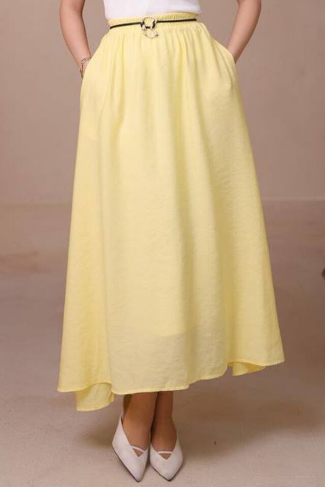 Balenbi Kadın Basic Beli Lastikli Modal Dokuma Etek 1204 Sarı - Standart