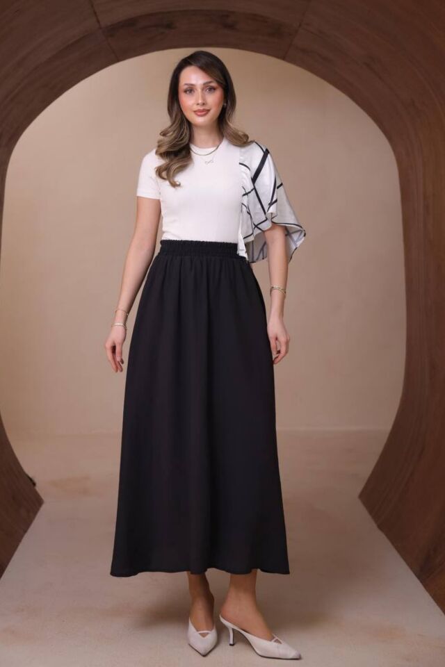 Balenbi Kadın Basic Beli Lastikli Modal Dokuma Etek 1204 Siyah - Standart