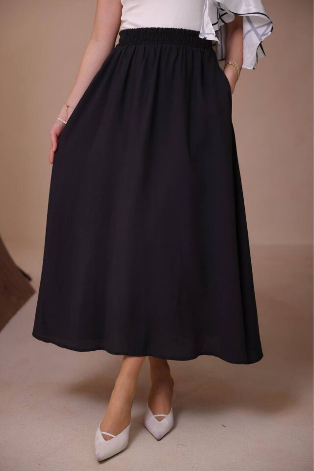 Balenbi Kadın Basic Beli Lastikli Modal Dokuma Etek 1204 Siyah - Standart