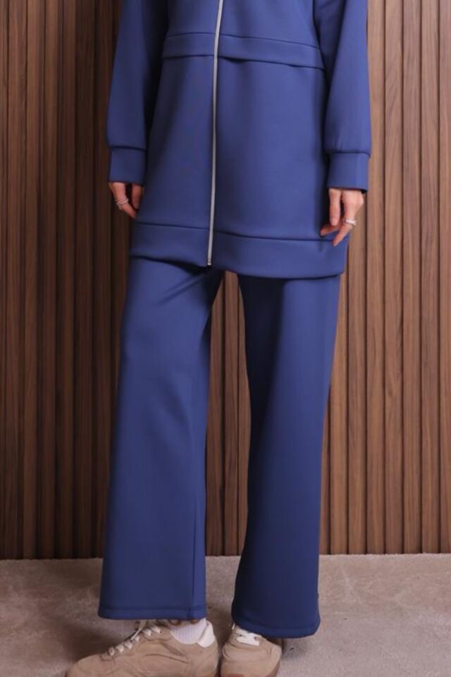 Balenbi Kadın Zincir Kordonlu Kapüşonlu İthal Scuba Tesettür Takım 1121 XL - Lacivert