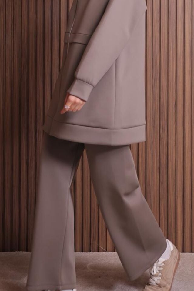 Balenbi Kadın Zincir Kordonlu Kapüşonlu İthal Scuba Tesettür Takım 1121 XL - Vizon