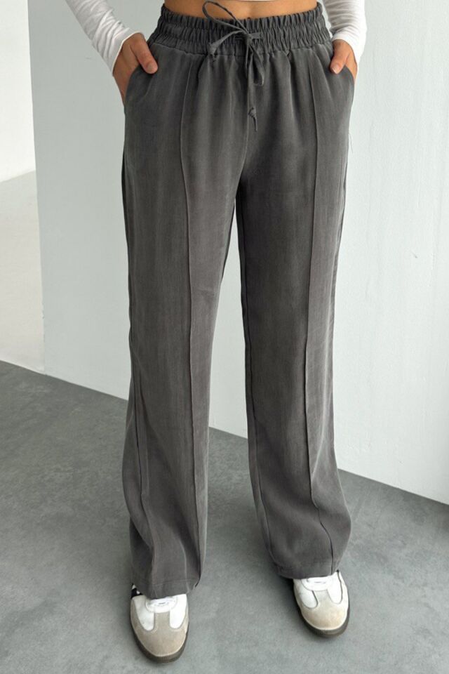 Balenbi Bağcıklı Beli Lastikli Çımalı Palazzo Gabardin Kadın Pantolon 1205 - Form Serisi Haki - 36