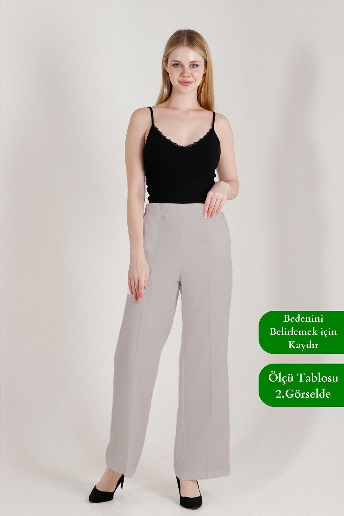 Balenbi Kadın Palazzo Yüksek Bel Likralı Dokuma Pantolon 1003 50 - A.Gri