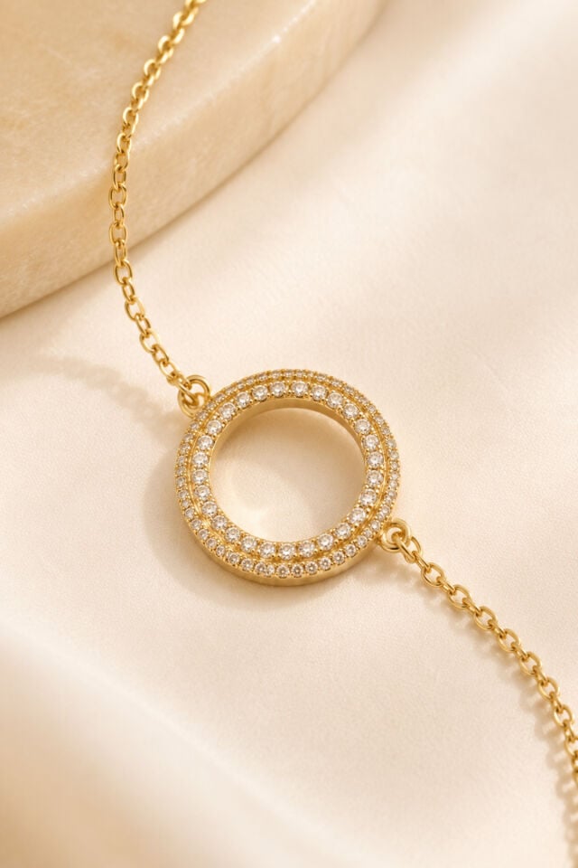 Balenbi Jewelry Kadın Çift Sıra Taşlı Halka Figürlü Kararmaz Çelik Bileklik Gold Renk 1127 Altın