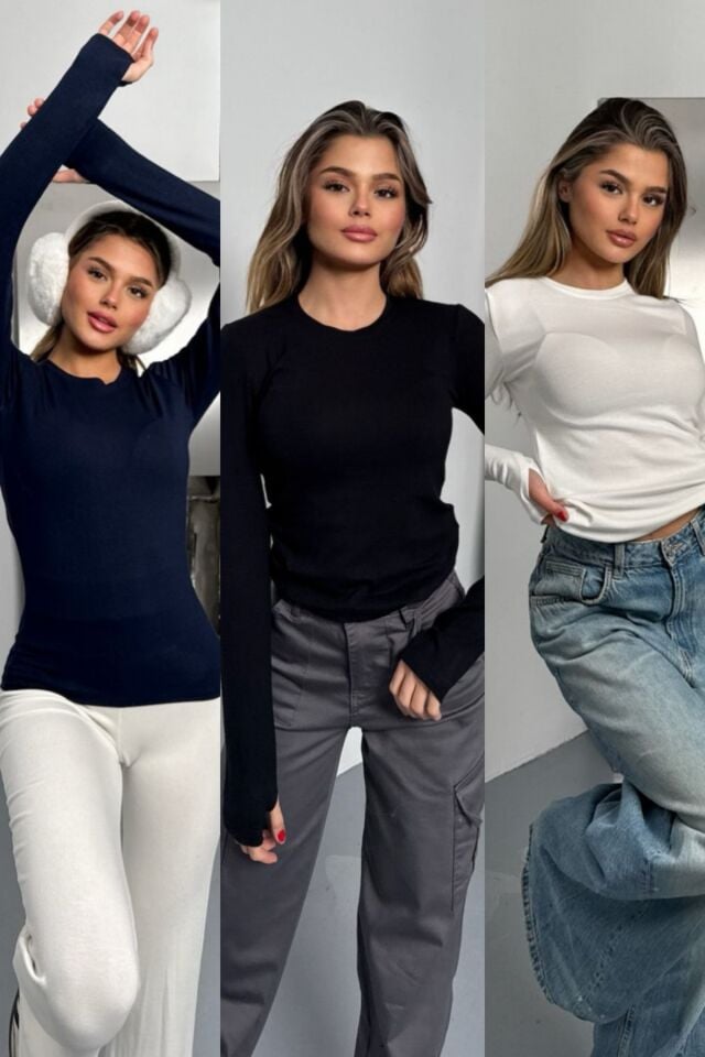 Balenbi Buzzy Parmak Geçmeli Bisiklet Yaka Basic 3'lü Body 1161 Siyah-Lacivert-Ekru - S