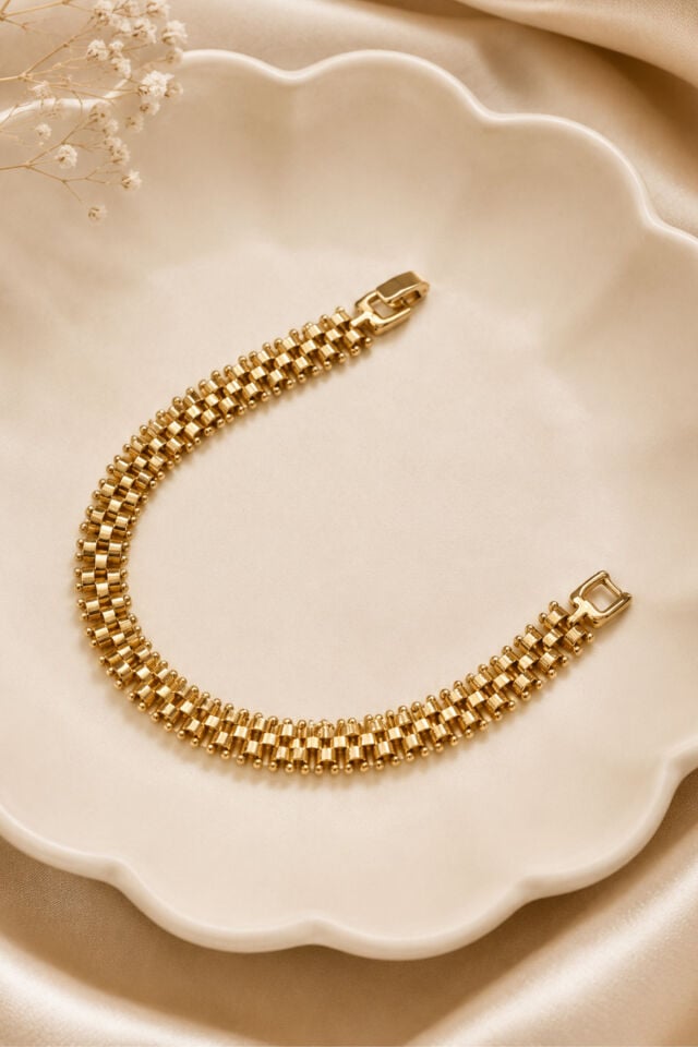 Balenbi Jewelry Kadın Çok Sıralı Boncuk Detaylı Kararmaz Çelik Bileklik Gold Renk 1131