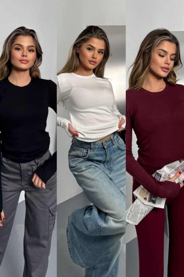 Balenbi Buzzy Parmak Geçmeli Bisiklet Yaka Basic 3'lü Body 1161 Siyah-Ekru-Bordo - S