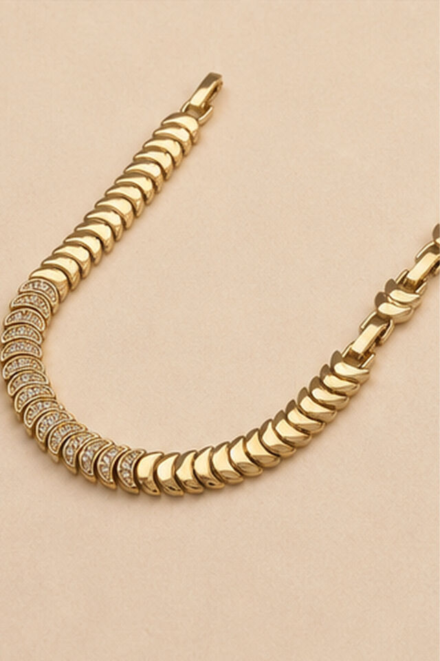 Balenbi Jewelry Kadın Taşlı Balık Sırtı Model Kararmaz Çelik Bileklik 14K Gold Renk 1133 Altın