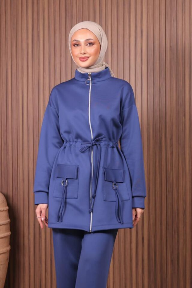 Balenbi Kadın Scuba Kumaş Cep Detaylı Fermuarlı Tesettür Takım 1120 M - Lacivert