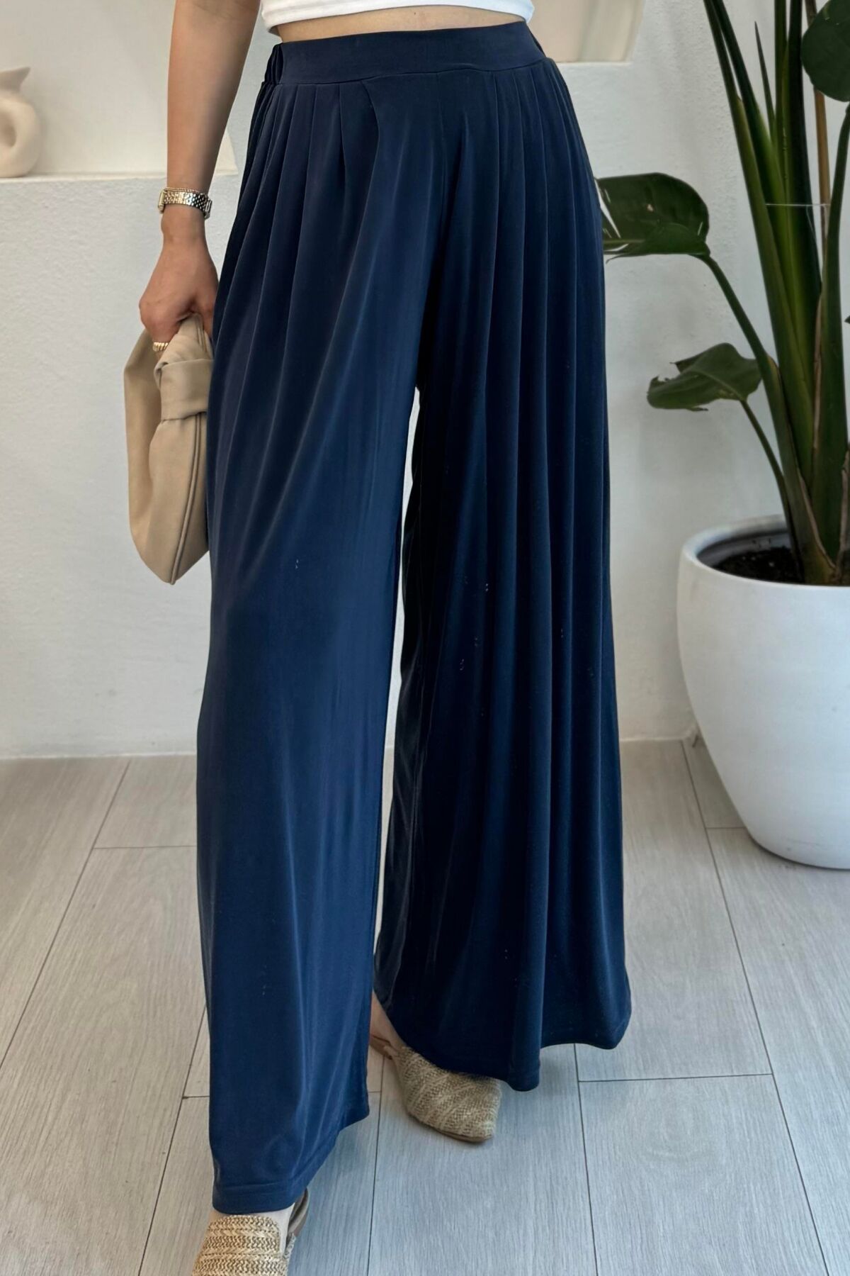 Feela Moda Premium Modal Kumaş Pileli Şalvar Kadın Pantolon 2012 40 - Lacivert