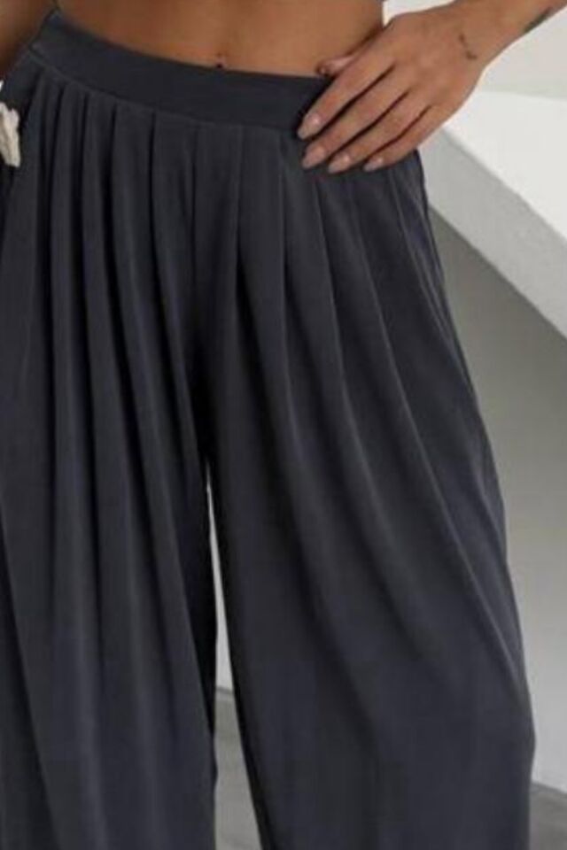 Feela Moda Premium Modal Kumaş Pileli Şalvar Kadın Pantolon 2012 42 - Antrasit