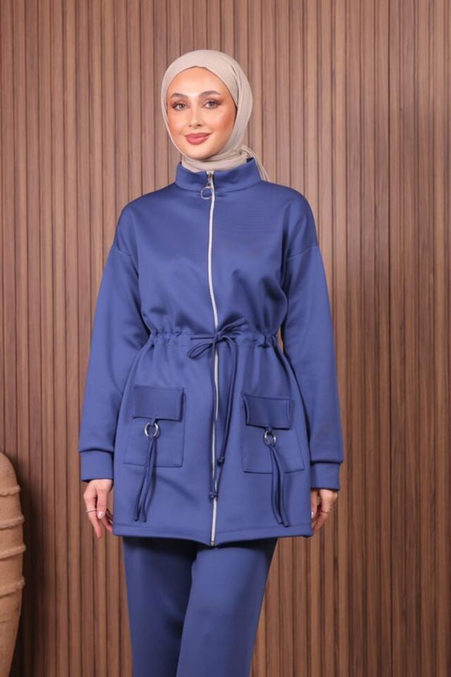 Balenbi Kadın Scuba Kumaş Cep Detaylı Fermuarlı Tesettür Takım 1120 XL - Lacivert