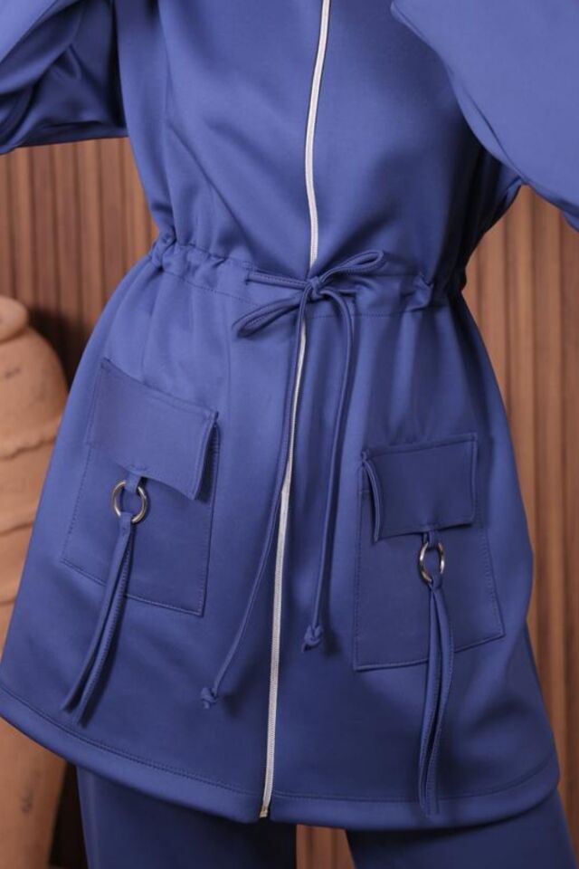 Balenbi Kadın Scuba Kumaş Cep Detaylı Fermuarlı Tesettür Takım 1120 XL - Lacivert