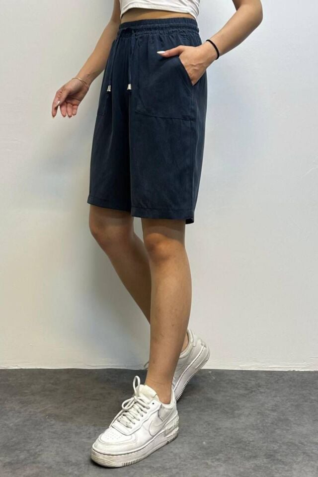 Feela Moda Kadın Bağcıklı Beli Lastikli Modal Dokuma Şort 2010 Antrasit - 38