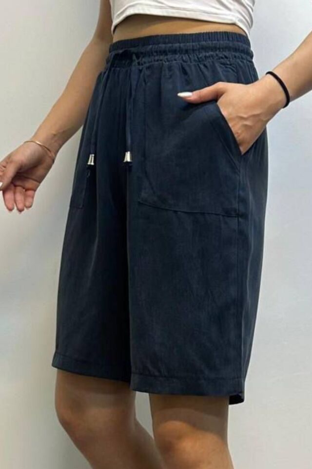 Feela Moda Kadın Bağcıklı Beli Lastikli Modal Dokuma Şort 2010 Antrasit - 38