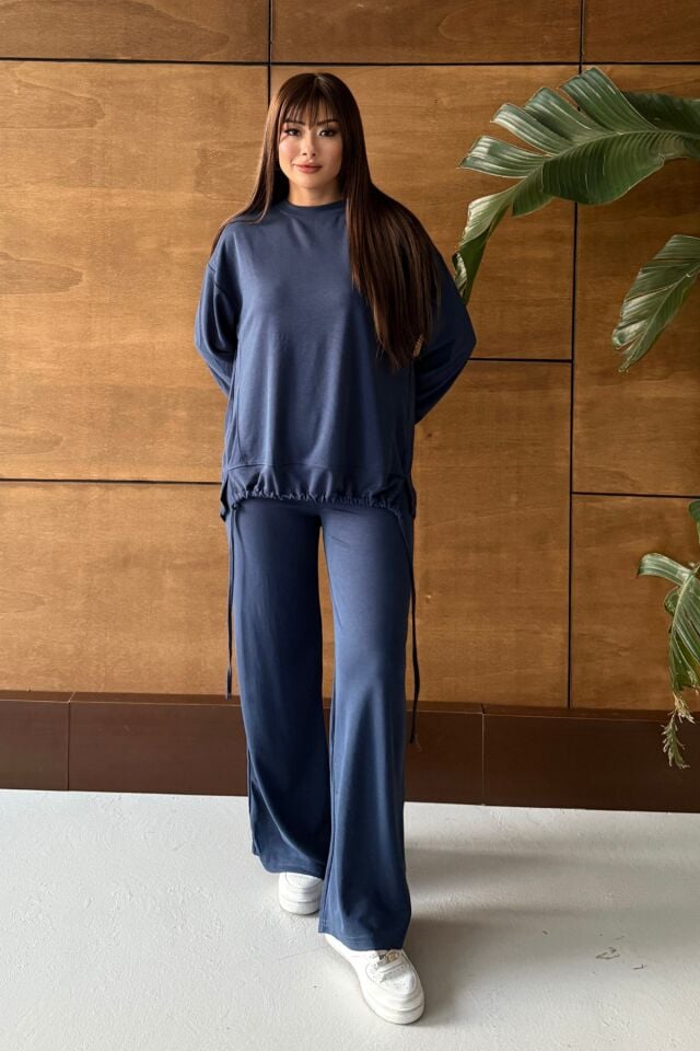 Balenbi Premium Büzgü Detaylı Cupralı Modal Pike Takım 1162 Lacivert - XL