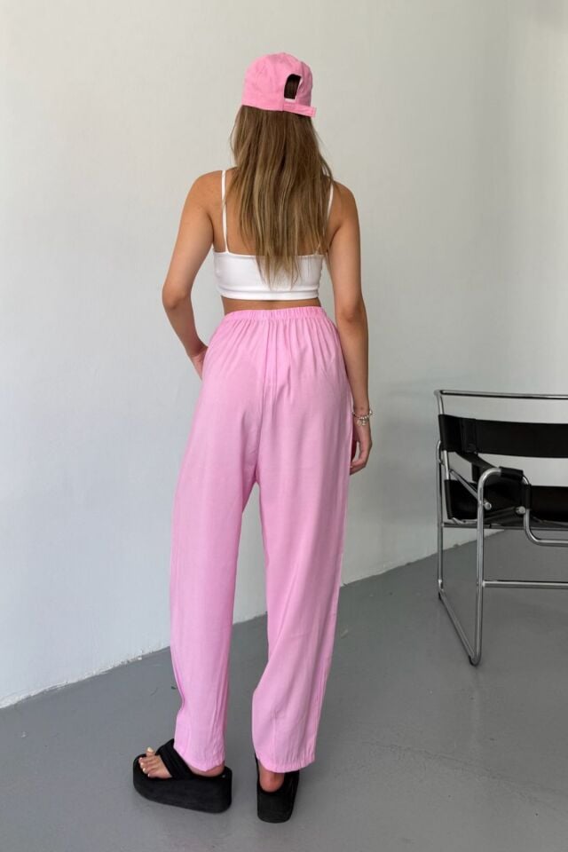 Feela Moda Kadın Modal Cupra Beli Lastikli Çımalı Şalvar Pantolon 2019 42 - Pembe