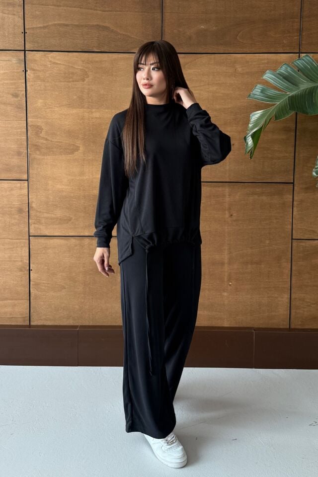 Balenbi Premium Büzgü Detaylı Cupralı Modal Pike Takım 1162 Siyah - XL