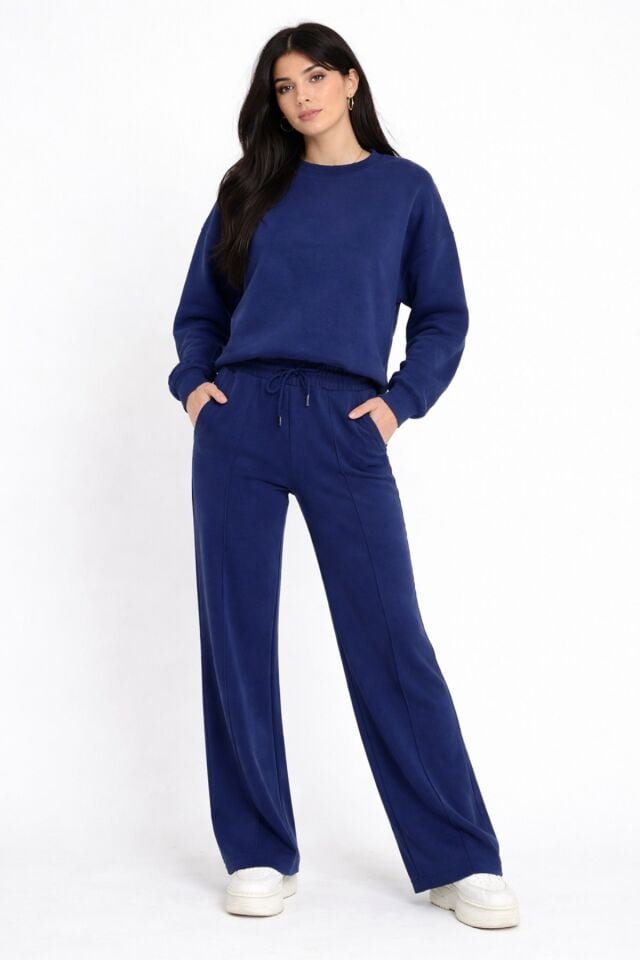 Balenbi Oversize Bisiklet Yaka Basic Modal Kadın Takım 1206 - Form Serisi Lacivert - L