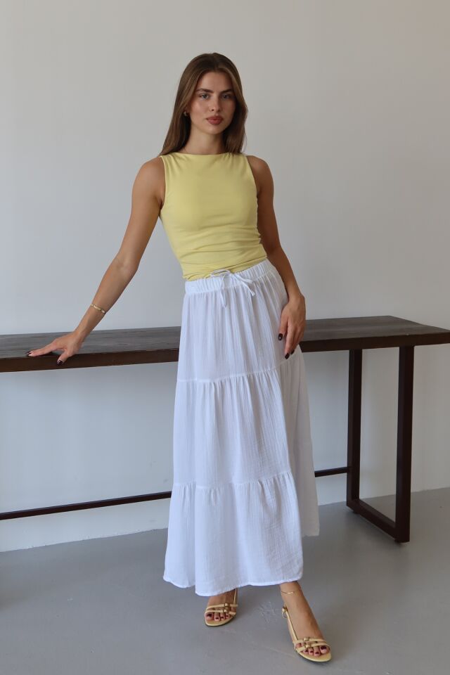 Balenbi Kadın Basic Beli Bağcıklı Müslin Etek 1104 42 - Mavi