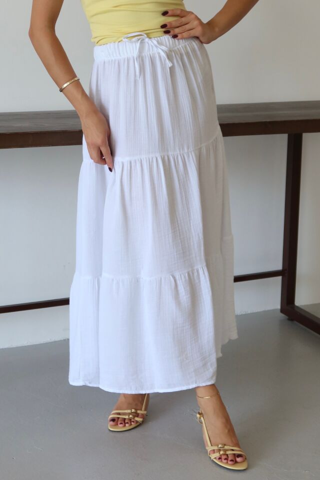 Balenbi Kadın Basic Beli Bağcıklı Müslin Etek 1104 42 - Mavi