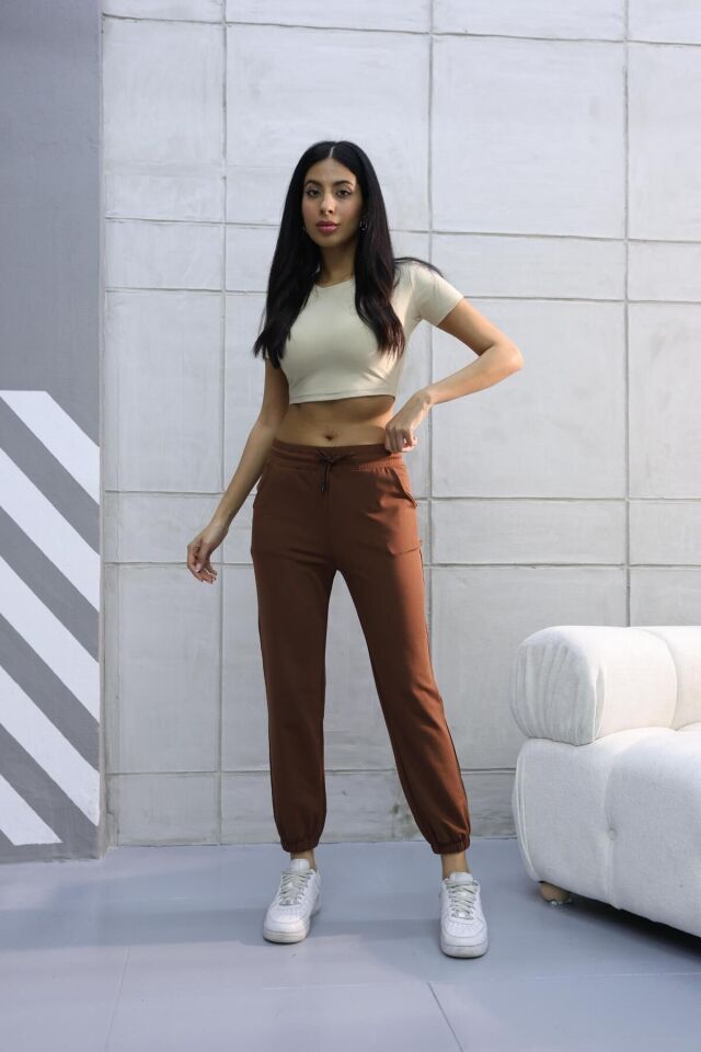 Balenbi Haute Kadın Yüksek Bel Ultra Esnek Mevsimlik Basic Eşofman Altı 1059 S - Taba