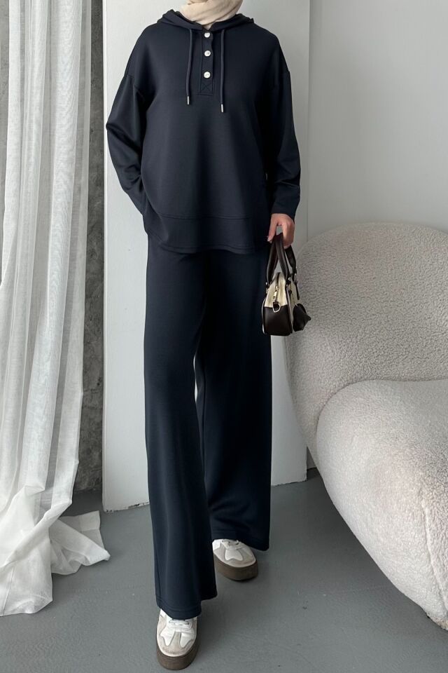 Balenbi Kadın Modal Kumaş Çıtlı Kapüşonlu Oversize Tunik Takım 1119 S - Antrasit