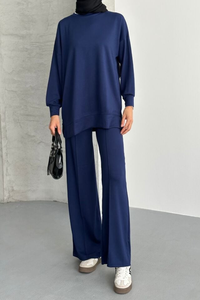 Feela Moda Kadın Modal Penye Oversize Tesettür Tunik Takım 2020 Lacivert - 2XL