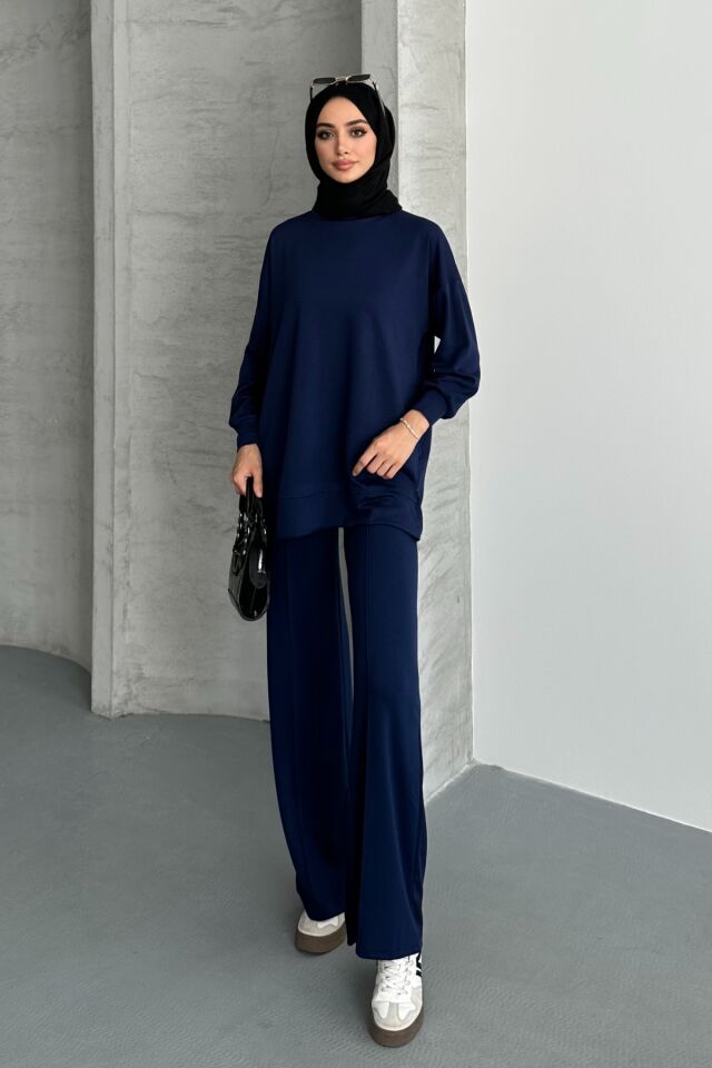 Feela Moda Kadın Modal Penye Oversize Tesettür Tunik Takım 2020 Lacivert - 2XL
