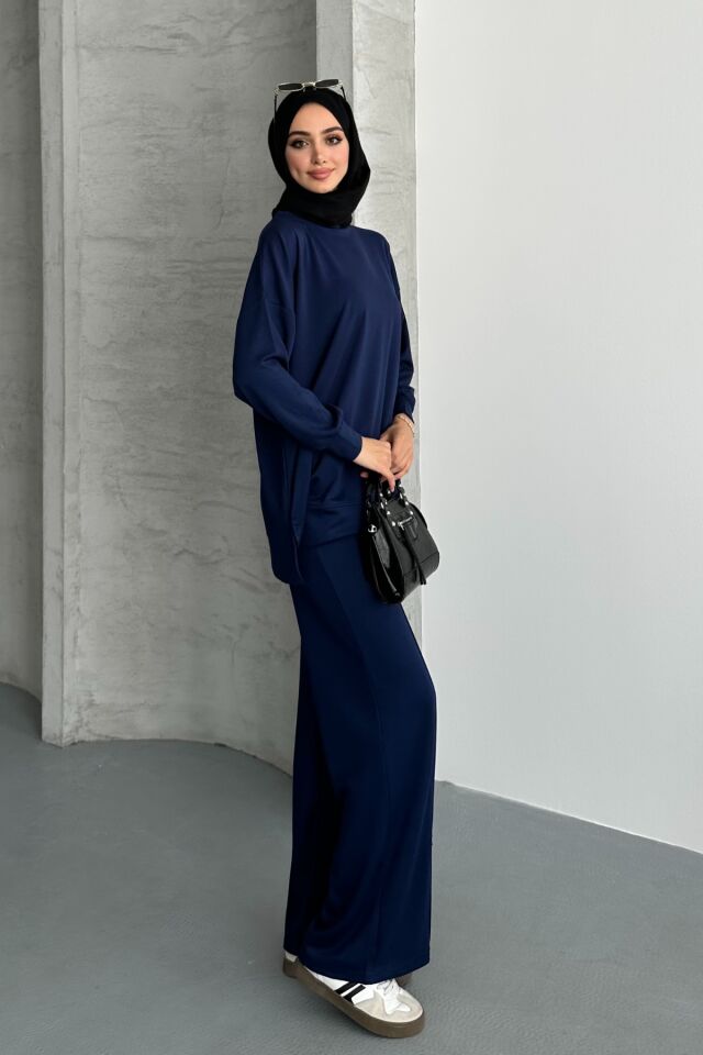 Feela Moda Kadın Modal Penye Oversize Tesettür Tunik Takım 2020 2XL - Lacivert