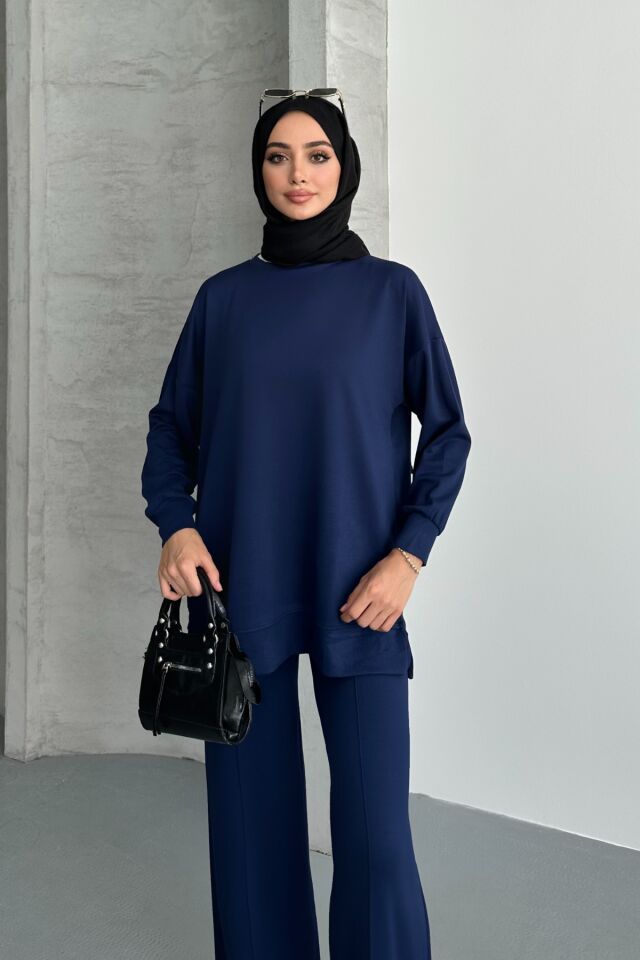 Feela Moda Kadın Modal Penye Oversize Tesettür Tunik Takım 2020 2XL - Lacivert
