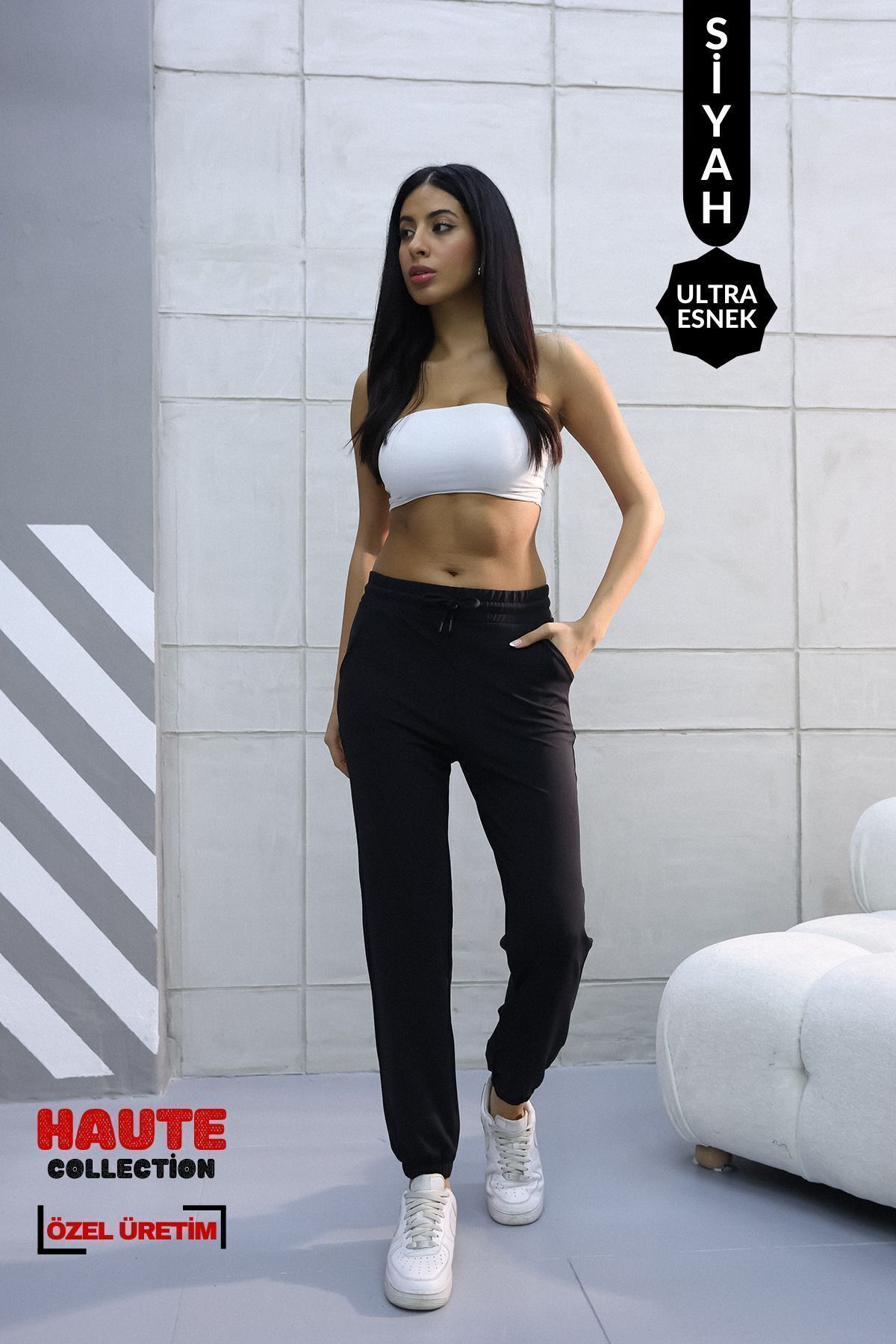 Balenbi Haute Kadın Yüksek Bel Ultra Esnek Mevsimlik Basic Eşofman Altı 1059 L - Siyah