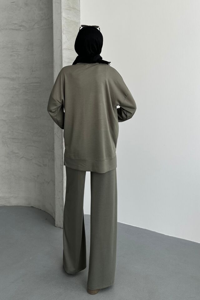 Feela Moda Kadın Modal Penye Oversize Tesettür Tunik Takım 2020 2XL - Haki