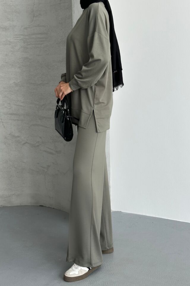 Feela Moda Kadın Modal Penye Oversize Tesettür Tunik Takım 2020 2XL - Haki