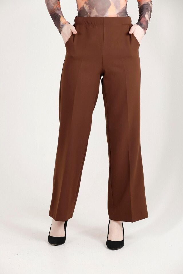 Balenbi Kadın Palazzo Yüksek Bel Likralı Dokuma Pantolon 1003 38 - Kahve