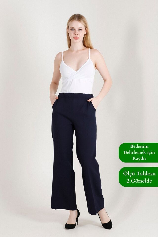 Balenbi Kadın Palazzo Yüksek Bel Likralı Dokuma Pantolon 1003 38 - Lacivert