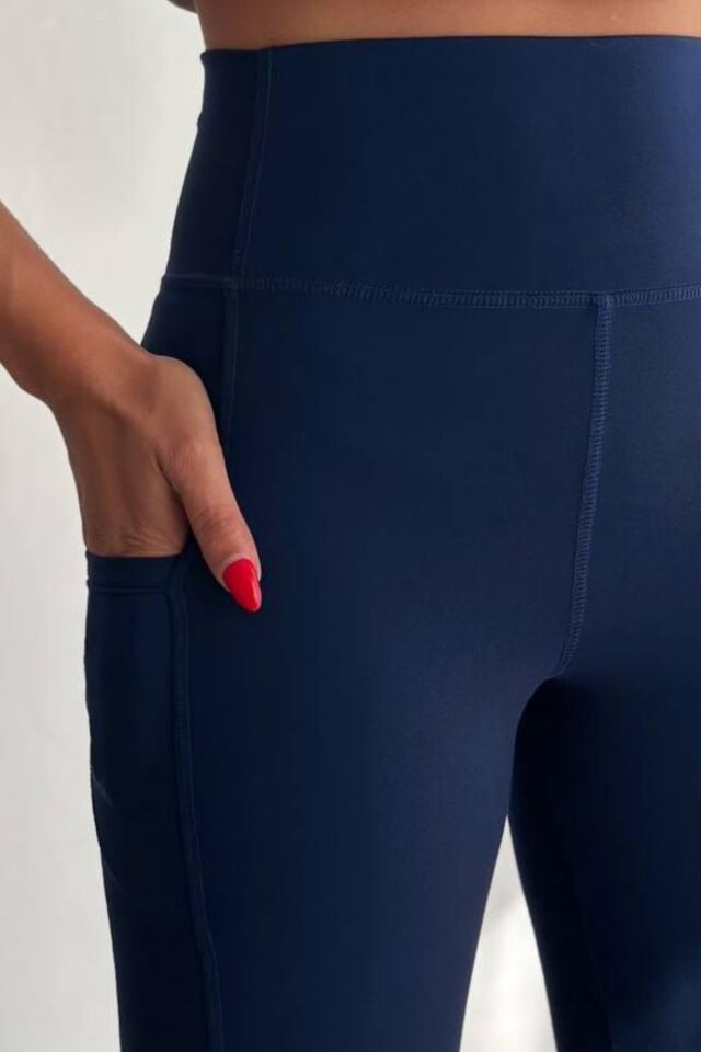 Balenbi Haute Kadın Yüksek Bel Toparlayıcı Çift Cepli Leggings Fitness Tayt 1092 S - Lacivert
