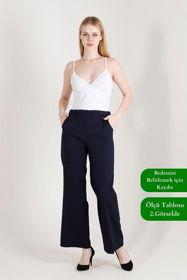 Balenbi Kadın Palazzo Yüksek Bel Likralı Dokuma Pantolon 1003 46 - Lacivert