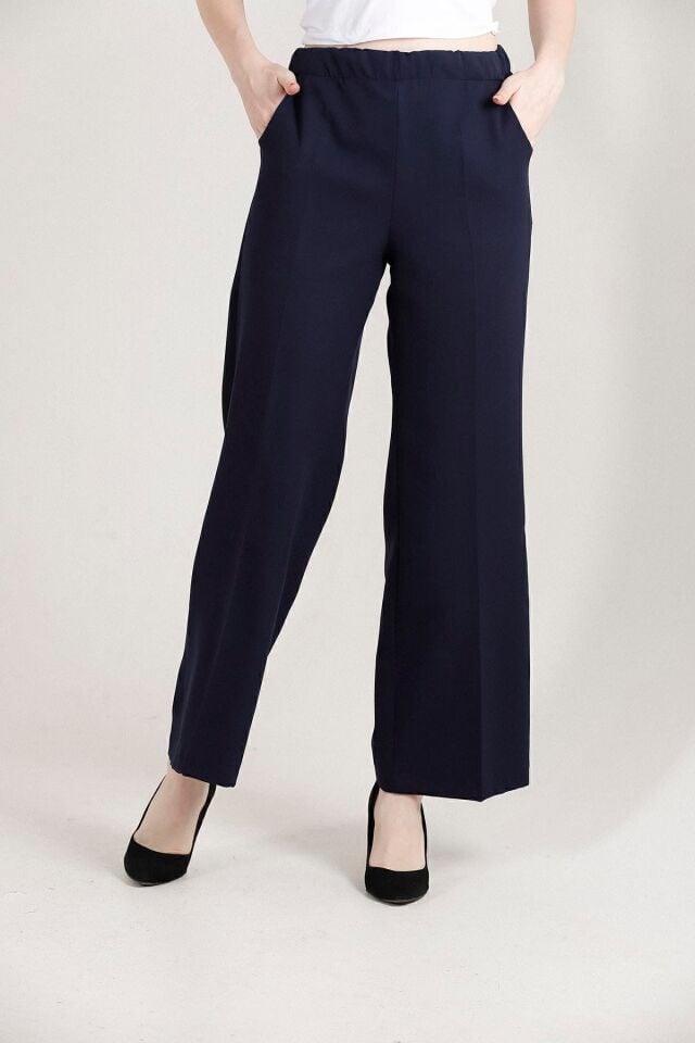 Balenbi Kadın Palazzo Yüksek Bel Likralı Dokuma Pantolon 1003 46 - Lacivert