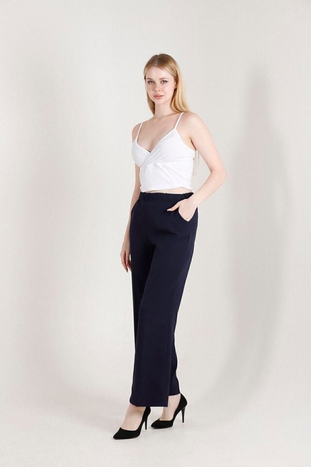 Balenbi Kadın Palazzo Yüksek Bel Likralı Dokuma Pantolon 1003 46 - Lacivert