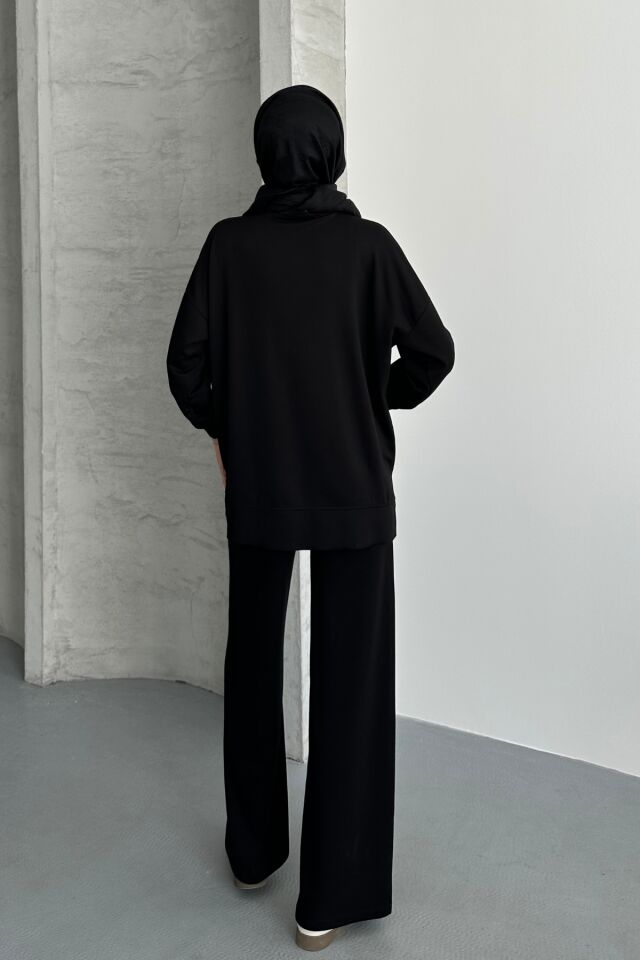 Feela Moda Kadın Modal Penye Oversize Tesettür Tunik Takım 2020 2XL - Siyah