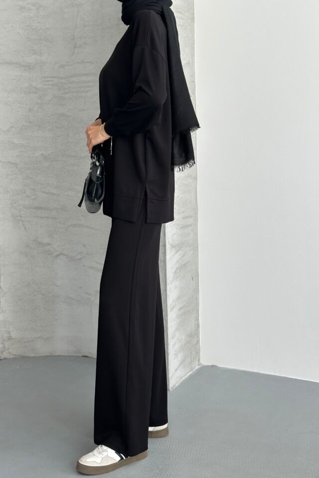 Feela Moda Kadın Modal Penye Oversize Tesettür Tunik Takım 2020 2XL - Siyah